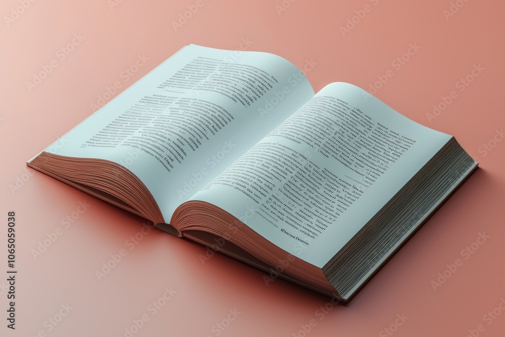 Fototapeta premium Open Book with Text and Pages on a Peach-Colored Surface