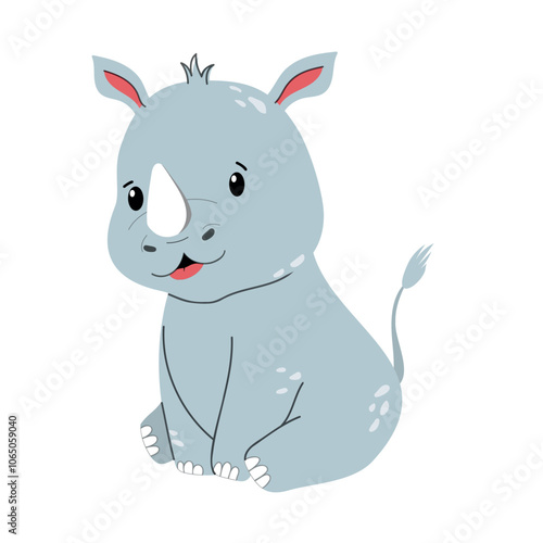 Safari children’s rhino in flat style isolated on white background. Baby animal for baby poster, greeting card and baby design, clothes