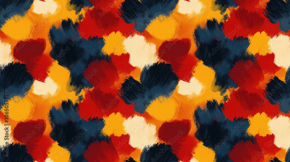 Seamless abstract painting pattern featuring vibrant red yellow brown and dark blue brush textures for wallpaper and decorative backgrounds Seamless abstract painting pattern featuring vibrant red yellow brown and dark blue brush textures for wallpaper and decorative backgrounds