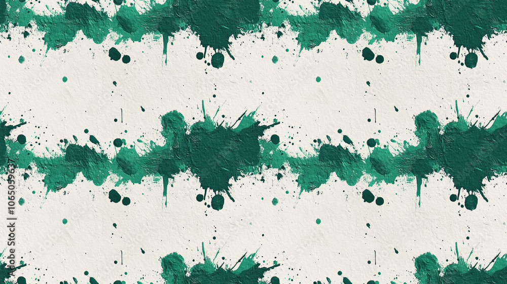Obraz premium Seamless green paint splatter texture on white paper artistic backdrop for creative design