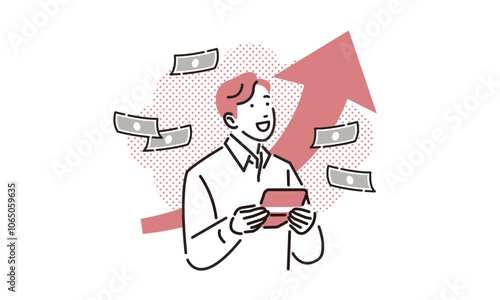 貯金が増えて喜ぶ男性