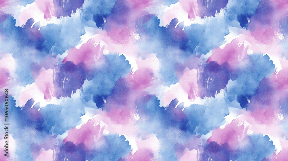Fototapeta premium Seamless watercolor pattern featuring delicate brush strokes in soothing blue and violet tones ideal for textile and digital design