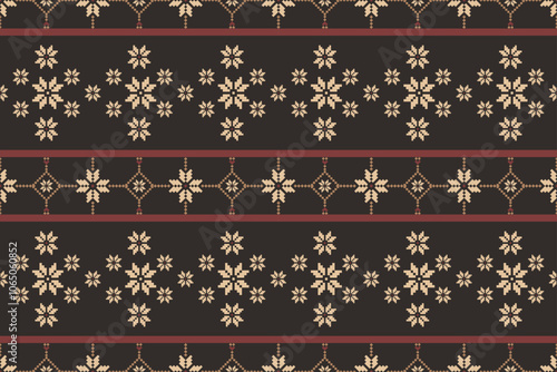 Geometric and cross stitch traditional ethnic pattern.floral pixel art embroidery. Elegance background abstract Aztec seamless pattern for fabric,cloth,dress,carpet,curtain,sarong,batik,wallpaper.