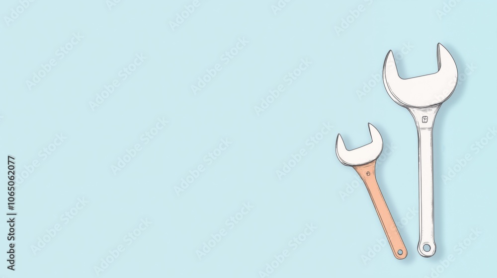 A wrench centered on a clean background with space for text. Silver pipe wrench lying on a clean surface. Minimalist plumbing repair and maintenance concept. Plumber's tools. A wrench centered on a clean background with space for text. Silver pipe wrench lying on a clean surface. Minimalist plumbing repair and maintenance concept. Plumber's tools.