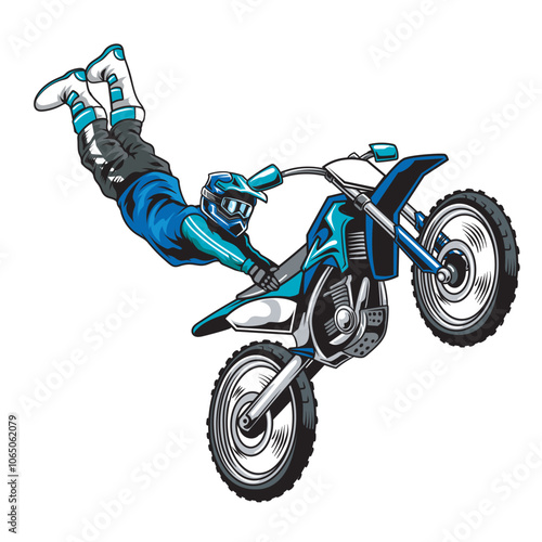 Vector Illustration of Freestyle Trail Motorcycle Rider with Detailed Illustration 