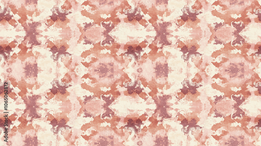 Naklejka premium Seamless dusty rose Persian abstract folk design pattern creative tie dye concept with ink textures perfect for textile or wallpaper applications