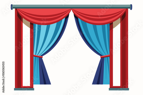 Vector realistic red velvet open curtains isolated on transparent background
