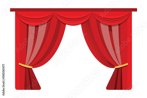 Vector realistic red velvet open curtains isolated on transparent background
