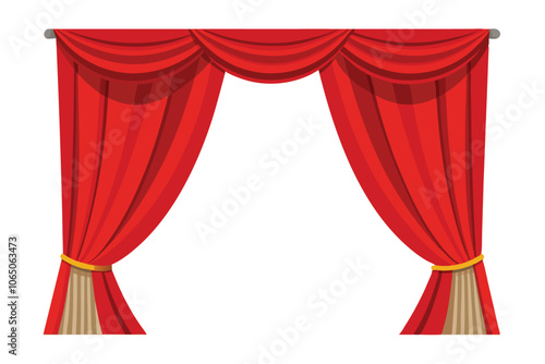 Vector realistic red velvet open curtains isolated on transparent background
