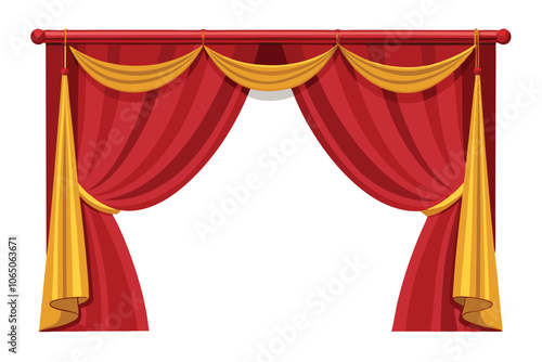 Vector realistic red velvet open curtains isolated on transparent background
