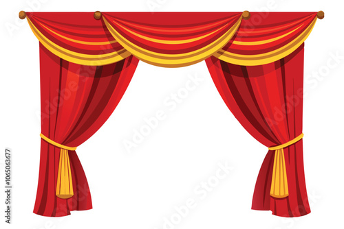Vector realistic red velvet open curtains isolated on transparent background
