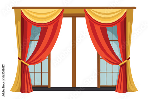 Vector realistic red velvet open curtains isolated on transparent background
