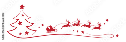 christmas banner santa claus in a sleigh with reindeer and christmas tree isolated vector illustration