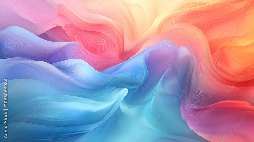 Obraz premium Abstract swirling colorful pattern with smooth, wavy, gradient, and textured elements.