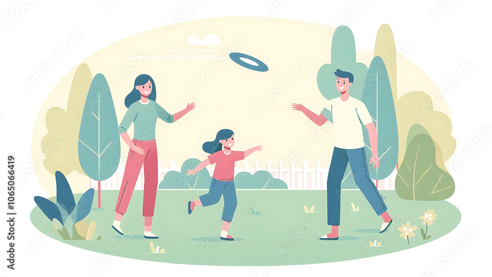 Family Enjoying a Frisbee Game at Home, family time vector illustration graphic resources Family Enjoying a Frisbee Game at Home, family time vector illustration graphic resources