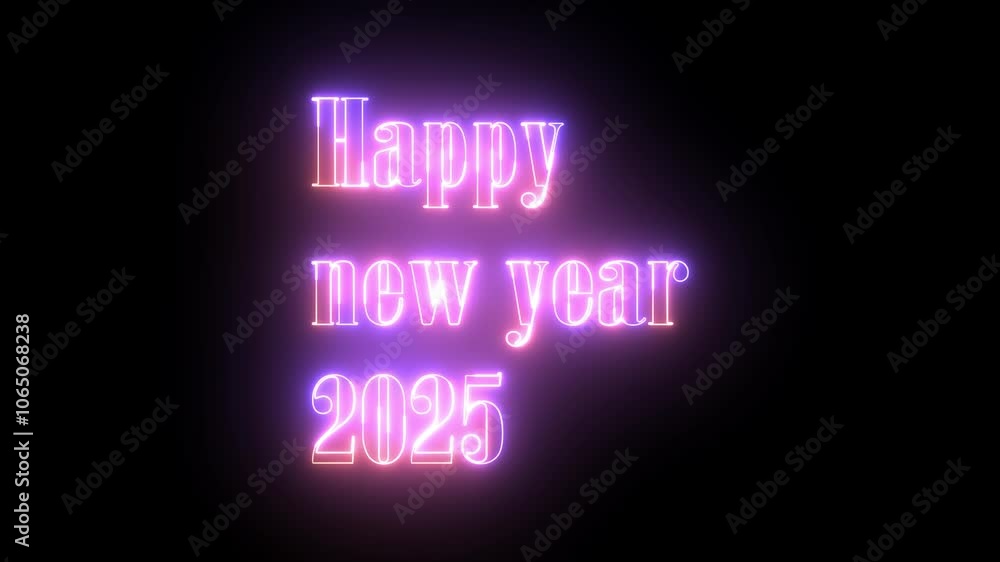 Glowing neon line happy new year 2025 isolated on black background. Concept of new year beginning with pink and blue color. Glowing neon line happy new year 2025 isolated on black background. Concept of new year beginning with pink and blue color.
