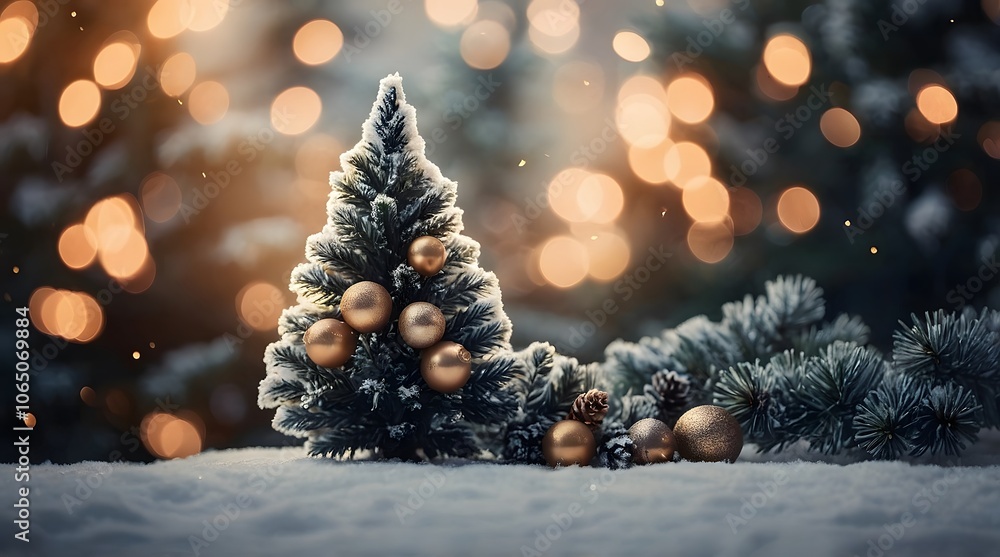 Obraz premium Minimal Christmas Background, Ball, Balloon, Pine Tree, Christmas tree, Minimal Background, Minimal Design