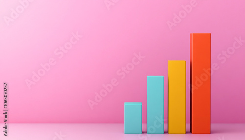 Colorful bar graph on a pink background representing data growth.