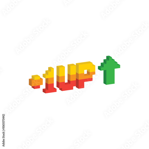 isometric level up button 8 bit text level up Pixel art 8-bit for game you win