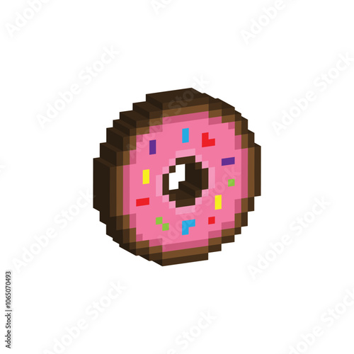 isometric pixel donut icon. Donuts with topping pixel art for 8 bit games company logo template