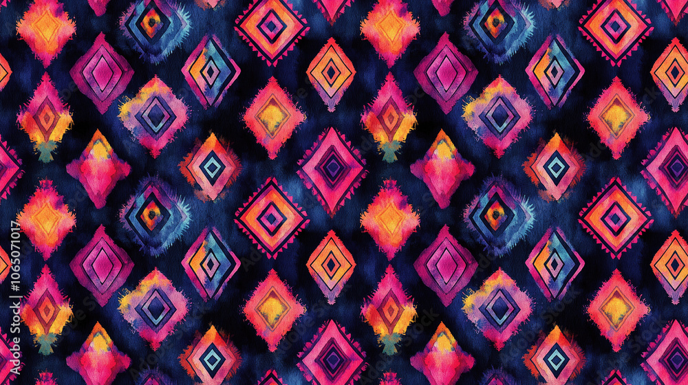Seamless black ethnic ornament pattern with artistic tie dye and watercolor textures ideal for textile design and yoga decor Seamless black ethnic ornament pattern with artistic tie dye and watercolor textures ideal for textile design and yoga decor