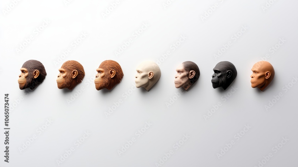 Minimalist lineup of faces from monkey to human, showing each ...