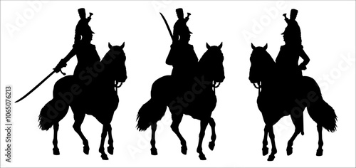 Dragoons of the Imperial Guard.  Mounted soldier of the Napoleonic army. Historical vector drawing.	