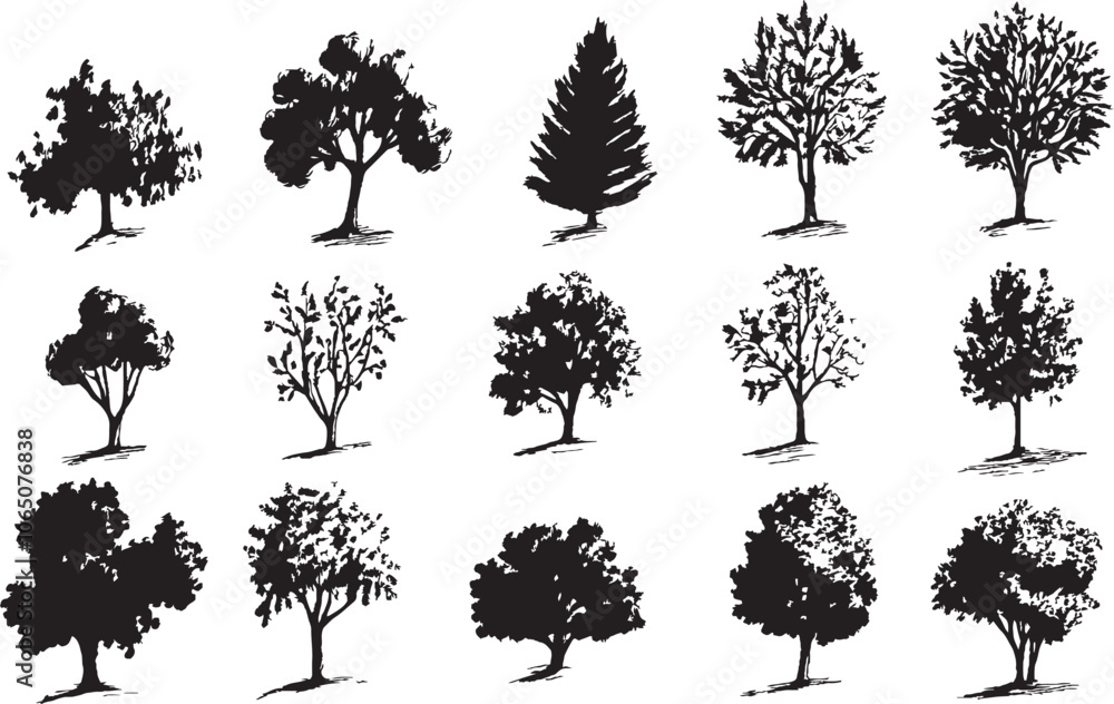 Fototapeta premium Set Trees. Hand drawn vector illustration 