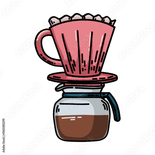 Vector retro hand drawn coffee equipments for brewing coffee pour over an coffee server kit illustration of alternative method of brewing coffee