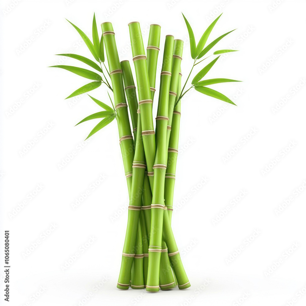 Fototapeta premium Fresh Green Bamboo Stalks with Leaves