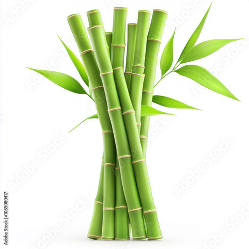 Fresh Green Bamboo Stalks with Leaves