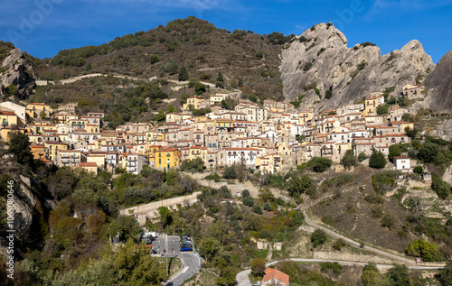 Castelmezzano  is a town and comune in the province of Potenza, in the Southern Italian region of Basilicata. It is one of The most beautiful villages of Italy photo