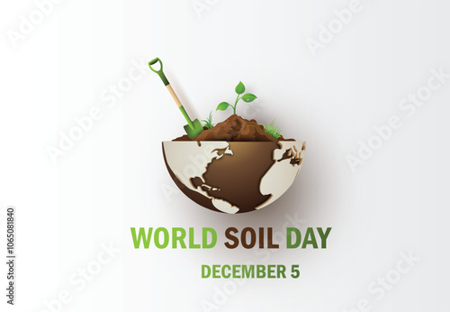 World Soil Day Eco Awareness Illustration with Earth, Plants, and Shovel