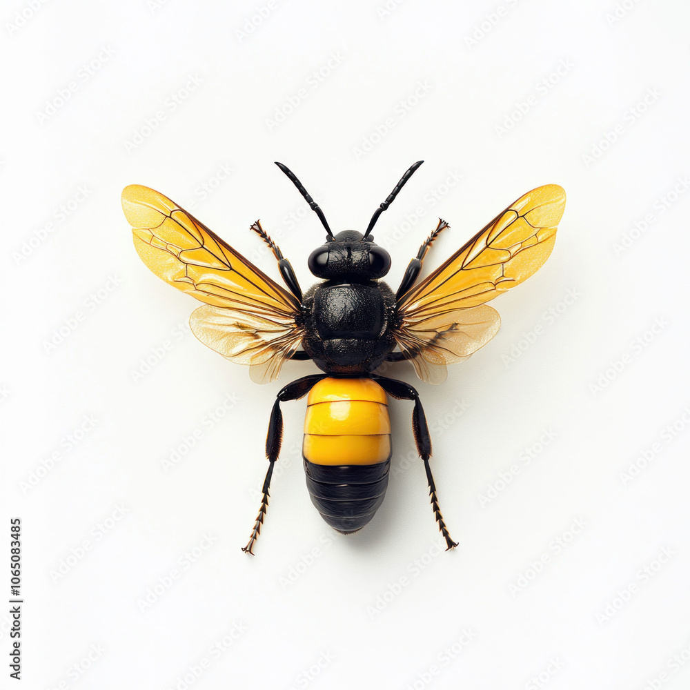 Obraz premium Full-Body of a Black and Yellow Wasp on White Background