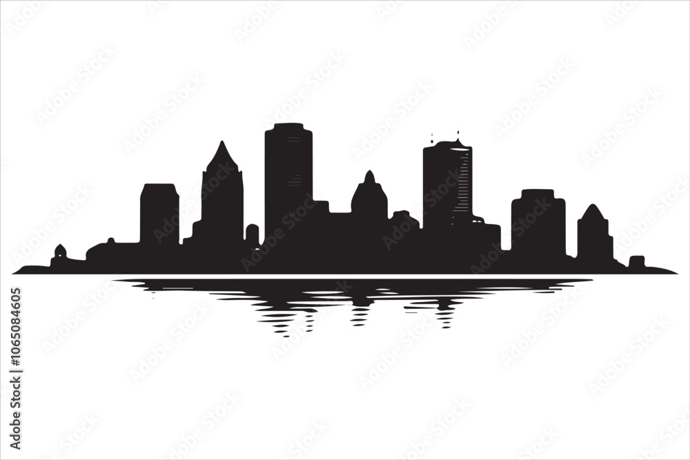 Obraz premium Boston Skyline Silhouette Print, Minimalist Boston Cityscape Silhouette Art vector