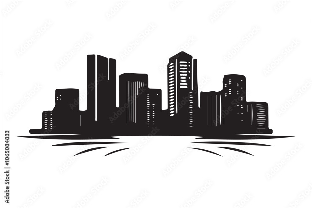 Naklejka premium Boston Skyline Silhouette Print, Minimalist Boston Cityscape Silhouette Art vector