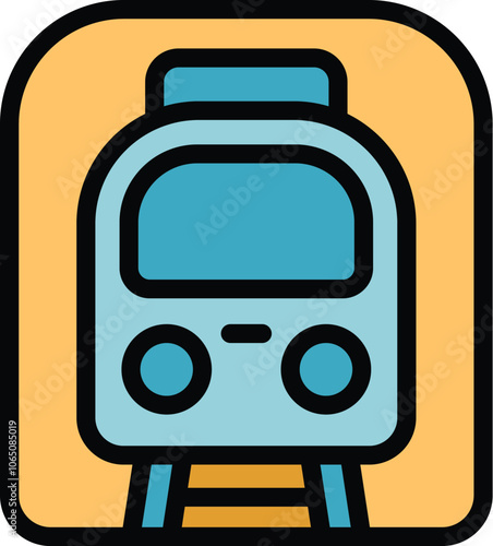 Simple colorful icon of a modern subway train arriving at the platform