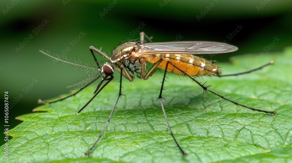 Close-Up of Mosquito on Leaf in Nature Close-Up of Mosquito on Leaf in Nature