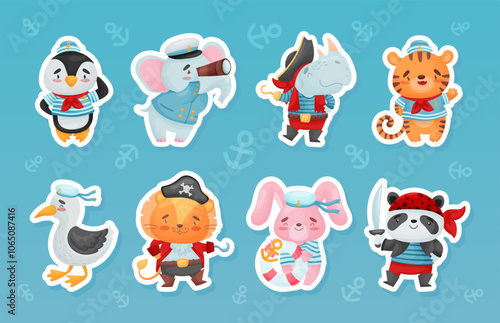 Cute Animal Pirate and Sea Robber Vector Illustration Set