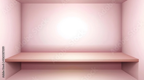 Wallpaper Mural Empty room with pale pink walls and wooden shelf, ideal for product display. Torontodigital.ca