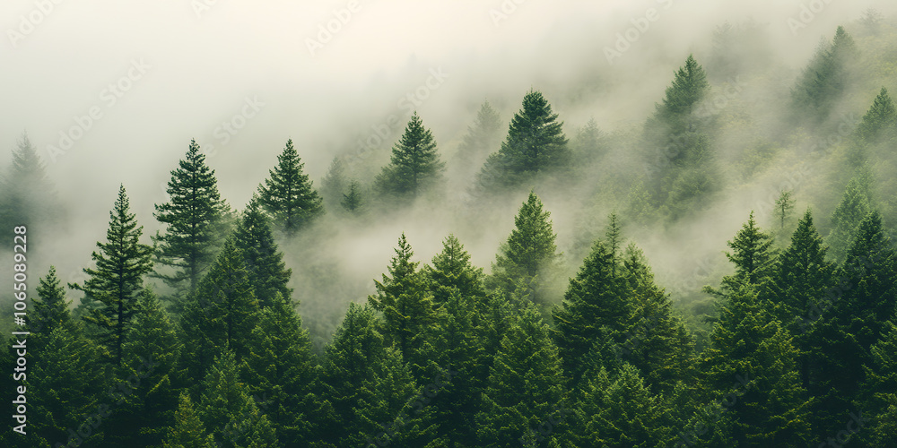 Fototapeta premium Dense Misty Evergreen Forest