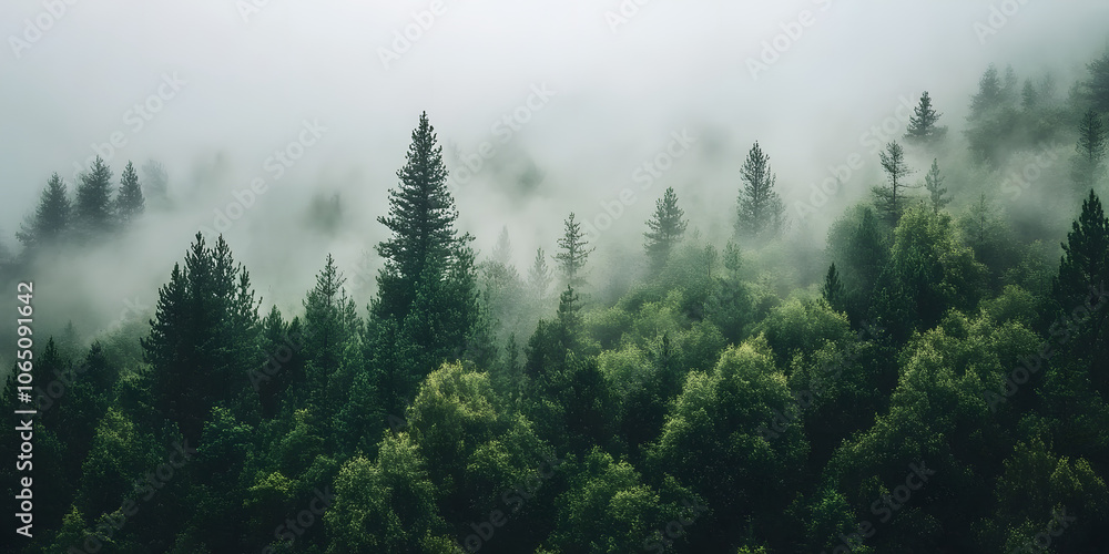 Dense forest shrouded in fog Dense forest shrouded in fog