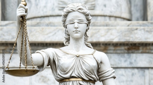 Scale Model of Lady Justice in Front of Courthouse