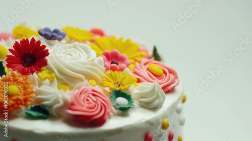 Decorative Flower Cake with Colorful Icing Details photo