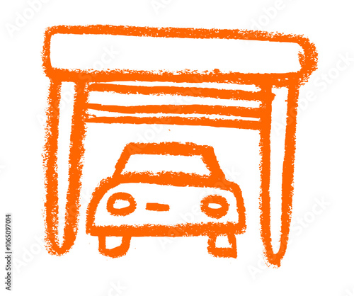 Car In Garage Service Related Icon Crayon Chalk Drawing Vector