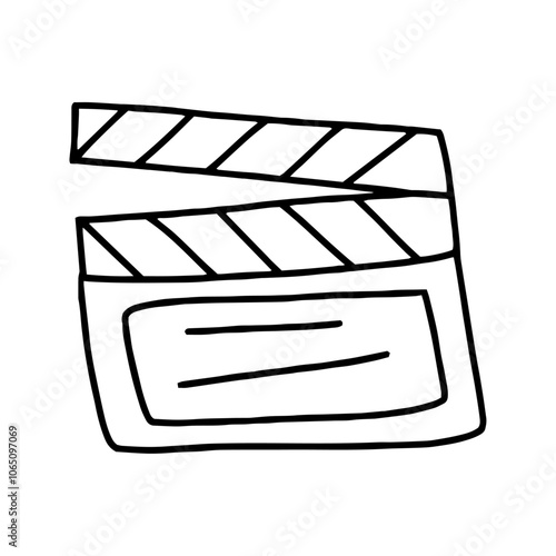 Movie clapperboard in doodle style. Vector isolated on white background