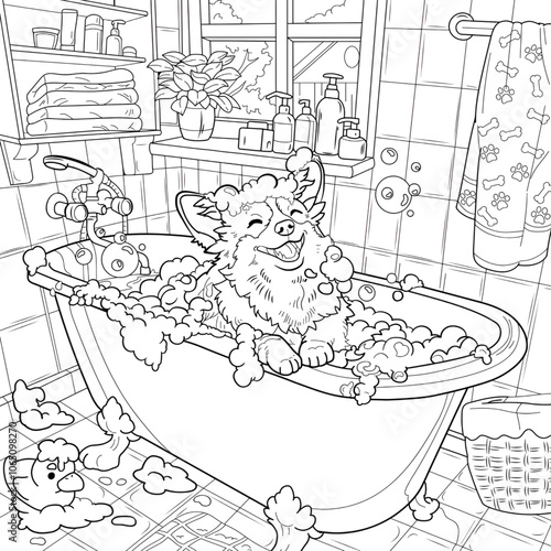 A dog take shower colouring