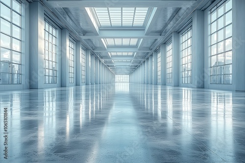 Wallpaper Mural An Empty Industrial Space with Large Windows and Reflective Floors Torontodigital.ca