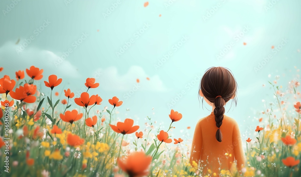 Naklejka premium girl in the field of flowers