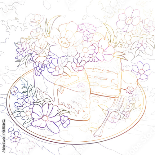 In the plate beautiful cake colouring page